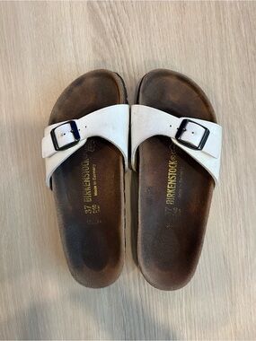 Birkenstock White Single-Buckle Slide Sandals